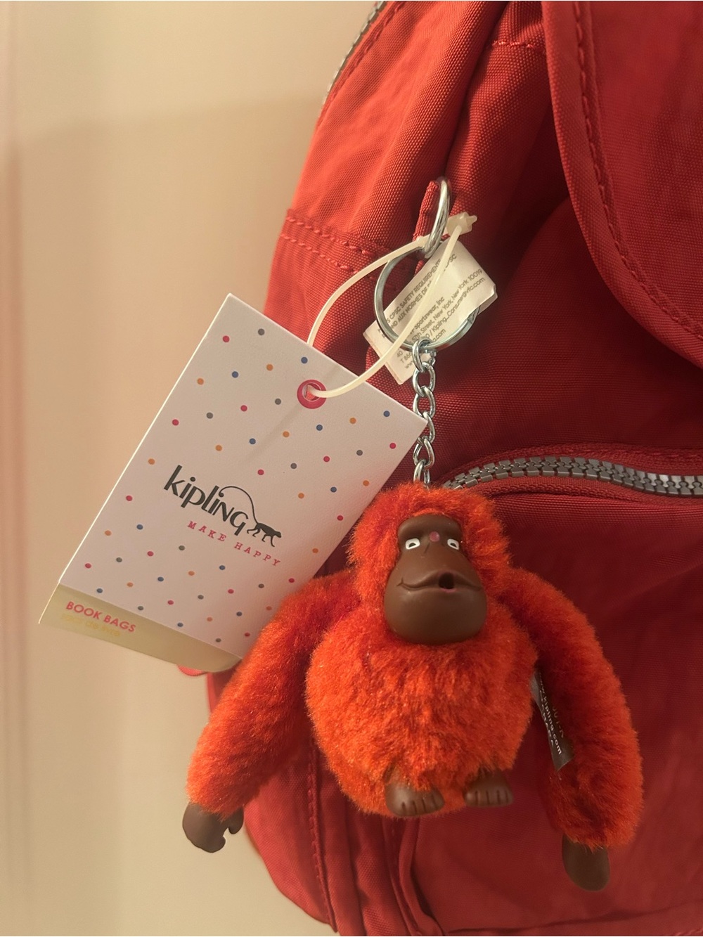NWT Kipling Ravier Red Rust Backpack with Monkey Charm - Picture 3 of 8
